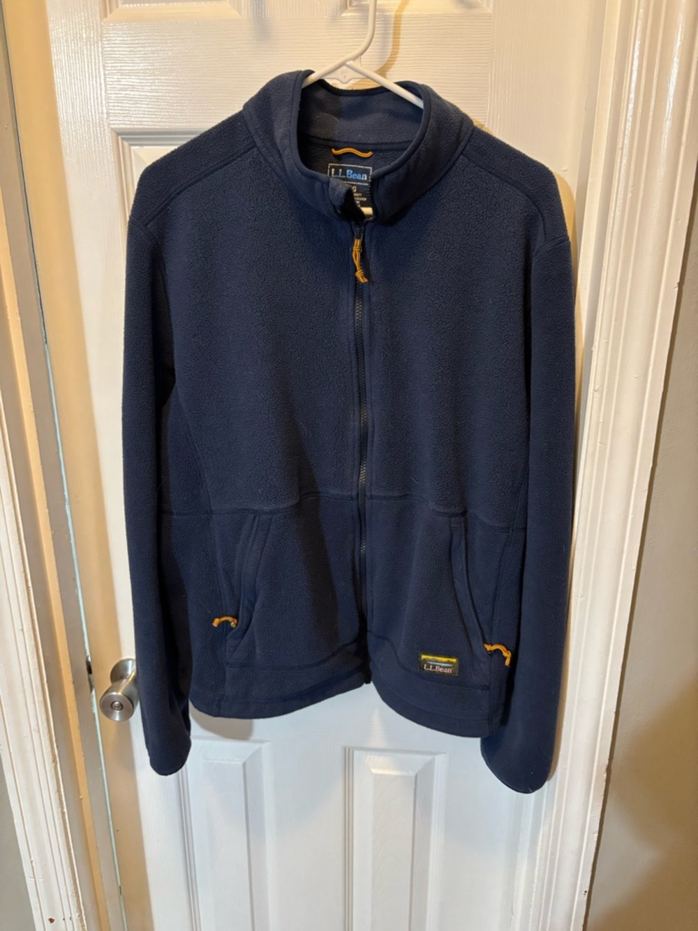 L.L. Bean Navy Fleece Jacket with Yellow Cord Accents